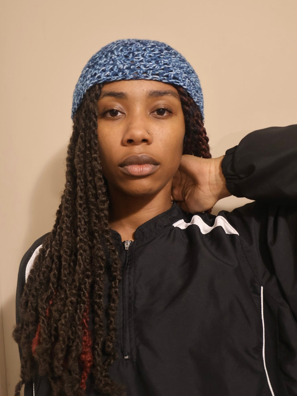 denim skies skull cap